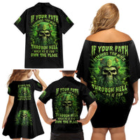 Viking Skull Family Matching Off Shoulder Short Dress and Hawaiian Shirt If Your Path Demnads You Walk Through Hell Walk As If You Own The Place - Wonder Print Shop