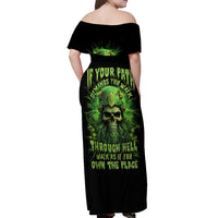 Viking Skull Off Shoulder Maxi Dress If Your Path Demnads You Walk Through Hell Walk As If You Own The Place - Wonder Print Shop