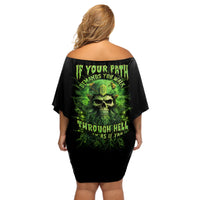 Viking Skull Off Shoulder Short Dress If Your Path Demnads You Walk Through Hell Walk As If You Own The Place - Wonder Print Shop