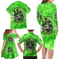 Irish Skull Family Matching Long Sleeve Bodycon Dress and Hawaiian Shirt Shamrock And Roll - Wonder Print Shop