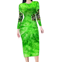 Irish Skull Long Sleeve Bodycon Dress Shamrock And Roll - Wonder Print Shop