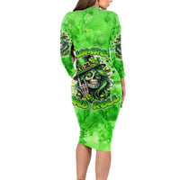 Irish Skull Long Sleeve Bodycon Dress Shamrock And Roll - Wonder Print Shop