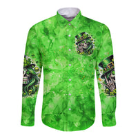 Irish Skull Long Sleeve Button Shirt Shamrock And Roll - Wonder Print Shop