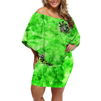 Irish Skull Off Shoulder Short Dress Shamrock And Roll - Wonder Print Shop