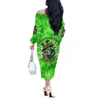 Irish Skull Off The Shoulder Long Sleeve Dress Shamrock And Roll - Wonder Print Shop