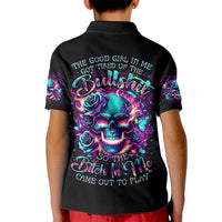 Rose Skull Kid Polo Shirt The Good Girl In Me Got Tired Of The Bullshit So The Bitch In Me Came Out To Play - Wonder Print Shop