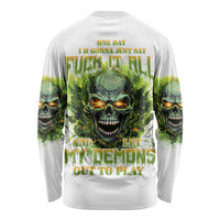 Flame Skull Long Sleeve Shirt One Day Im Gonna Just Say Fuck It All - Wonder Print Shop