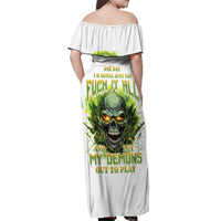 Flame Skull Off Shoulder Maxi Dress One Day Im Gonna Just Say Fuck It All - Wonder Print Shop