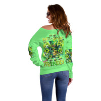 Irish Skull Off Shoulder Sweater I'm Not Anti Social I'm Just Not User Friendly - Wonder Print Shop