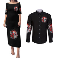 Devil Skull Couples Matching Puletasi and Long Sleeve Button Shirt In Every Angel A Demon Hides And In Every Demon An Angel Strides - Wonder Print Shop