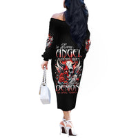 Devil Skull Off The Shoulder Long Sleeve Dress In Every Angel A Demon Hides And In Every Demon An Angel Strides - Wonder Print Shop