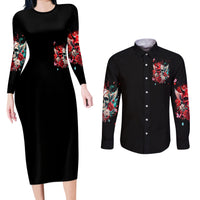 Devil Skull Couples Matching Long Sleeve Bodycon Dress and Long Sleeve Button Shirt Little Bit Of Devil In These Angel eyes - Wonder Print Shop