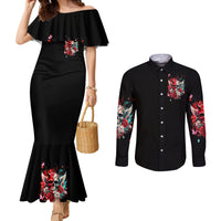 Devil Skull Couples Matching Mermaid Dress and Long Sleeve Button Shirt Little Bit Of Devil In These Angel eyes
