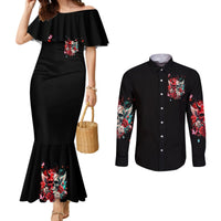 Devil Skull Couples Matching Mermaid Dress and Long Sleeve Button Shirt Little Bit Of Devil In These Angel eyes