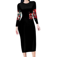Devil Skull Long Sleeve Bodycon Dress Little Bit Of Devil In These Angel eyes - Wonder Print Shop