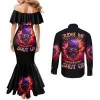 Flame Skull Couples Matching Mermaid Dress and Long Sleeve Button Shirt Judge Me When You Reperfect Otherwise Shut Up