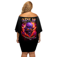 Flame Skull Off Shoulder Short Dress Judge Me When You Reperfect Otherwise Shut Up - Wonder Print Shop