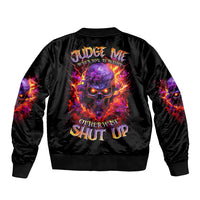 Flame Skull Sleeve Zip Bomber Jacket Judge Me When You Reperfect Otherwise Shut Up - Wonder Print Shop