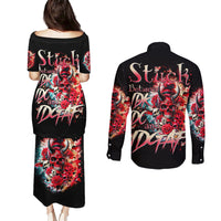 Devil Skull Couples Matching Puletasi and Long Sleeve Button Shirt Stuck Between IDK IDC and IDGAF - Wonder Print Shop