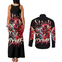 Devil Skull Couples Matching Tank Maxi Dress and Long Sleeve Button Shirt Stuck Between IDK IDC and IDGAF - Wonder Print Shop