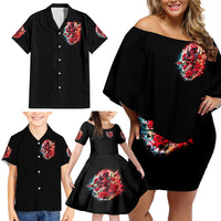 Devil Skull Family Matching Off Shoulder Short Dress and Hawaiian Shirt Stuck Between IDK IDC and IDGAF - Wonder Print Shop