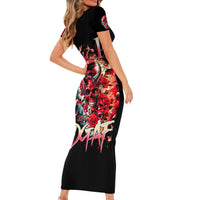 Devil Skull Short Sleeve Bodycon Dress Stuck Between IDK IDC and IDGAF - Wonder Print Shop