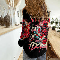 Devil Skull Women Casual Shirt Stuck Between IDK IDC and IDGAF - Wonder Print Shop