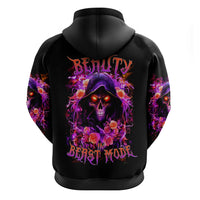 Rose Skull Zip Hoodie Beasuty In Beast Mode - Wonder Print Shop