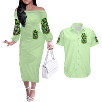Irish Skull Couples Matching Off The Shoulder Long Sleeve Dress and Hawaiian Shirt Drink Up Bitches - Wonder Print Shop