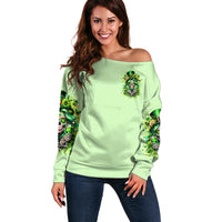 Irish Skull Off Shoulder Sweater Drink Up Bitches - Wonder Print Shop