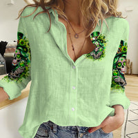 Irish Skull Women Casual Shirt Drink Up Bitches - Wonder Print Shop