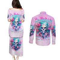 Rose Skull Couples Matching Puletasi and Long Sleeve Button Shirt Bullshit So The Bitch In Me Come Out To Play - Wonder Print Shop