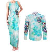 Flower Skull Couples Matching Tank Maxi Dress and Long Sleeve Button Shirt She Is Sunshine Mixed With A Little Hurricane - Wonder Print Shop