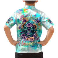 Flower Skull Family Matching Mermaid Dress and Hawaiian Shirt She Is Sunshine Mixed With A Little Hurricane - Wonder Print Shop