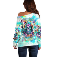 Flower Skull Off Shoulder Sweater She Is Sunshine Mixed With A Little Hurricane - Wonder Print Shop