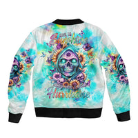 Flower Skull Sleeve Zip Bomber Jacket She Is Sunshine Mixed With A Little Hurricane - Wonder Print Shop