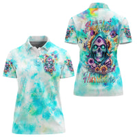 Flower Skull Women Polo Shirt She Is Sunshine Mixed With A Little Hurricane - Wonder Print Shop