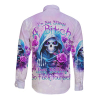 Rose Skull Long Sleeve Button Shirt I'm Not Always A Bitch Just Kidding Go Fuck Yourself - Wonder Print Shop