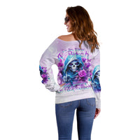 Rose Skull Off Shoulder Sweater I'm Not Always A Bitch Just Kidding Go Fuck Yourself - Wonder Print Shop