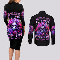 Flower Skull Couples Matching Long Sleeve Bodycon Dress and Long Sleeve Button Shirt The Good Girl In Me Got Tired Of The Bullshit So The Bitch In Me Came Out To Play - Wonder Print Shop