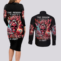 Devil Skull Couples Matching Long Sleeve Bodycon Dress and Long Sleeve Button Shirt The Perseon I Afraid Of Is Myself That Fucker Is Crazy - Wonder Print Shop