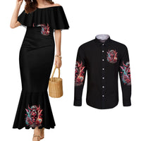 Devil Skull Couples Matching Mermaid Dress and Long Sleeve Button Shirt The Perseon I Afraid Of Is Myself That Fucker Is Crazy