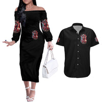 Devil Skull Couples Matching Off The Shoulder Long Sleeve Dress and Hawaiian Shirt The Perseon I Afraid Of Is Myself That Fucker Is Crazy - Wonder Print Shop