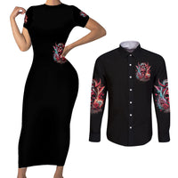 Devil Skull Couples Matching Short Sleeve Bodycon Dress and Long Sleeve Button Shirt The Perseon I Afraid Of Is Myself That Fucker Is Crazy - Wonder Print Shop