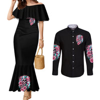 Rose Skull Couples Matching Mermaid Dress and Long Sleeve Button Shirt Hater Make Me Famous So Keep On Hating Me Bitch