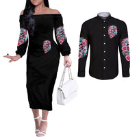 Rose Skull Couples Matching Off The Shoulder Long Sleeve Dress and Long Sleeve Button Shirt Hater Make Me Famous So Keep On Hating Me Bitch