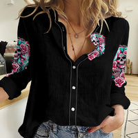 Rose Skull Women Casual Shirt Hater Make Me Famous So Keep On Hating Me Bitch - Wonder Print Shop