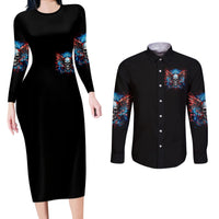 Wings Skull Couples Matching Long Sleeve Bodycon Dress and Long Sleeve Button Shirt People Are Asking Me Which Sign I was Born Under I Was Born Under A Warning Sigh - Wonder Print Shop