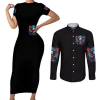Wings Skull Couples Matching Short Sleeve Bodycon Dress and Long Sleeve Button Shirt People Are Asking Me Which Sign I was Born Under I Was Born Under A Warning Sigh - Wonder Print Shop
