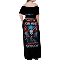 Wings Skull Family Matching Off Shoulder Maxi Dress and Hawaiian Shirt People Are Asking Me Which Sign I was Born Under I Was Born Under A Warning Sigh - Wonder Print Shop